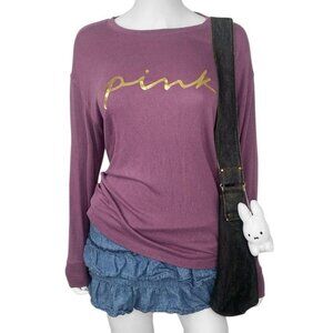 00s 2010s Victorias Secret PINK Logo Long Sleeve Sz XS/S